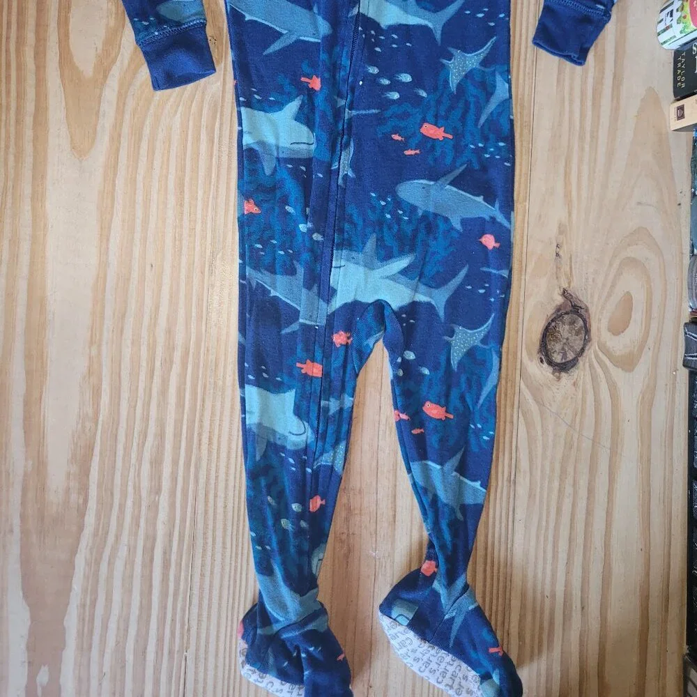 Carter's Child of Mine Footed Pajamas 12m NWOT * One Dinosaurs, One Sharks - Picture 2 of 3